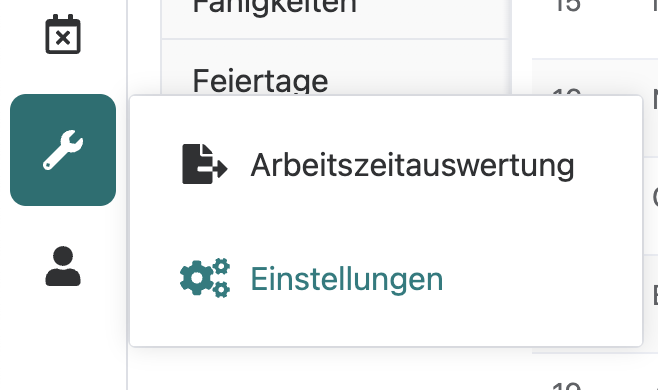 Einstellungen und Arbeitszeitauswertung sind nun unter "Admin"