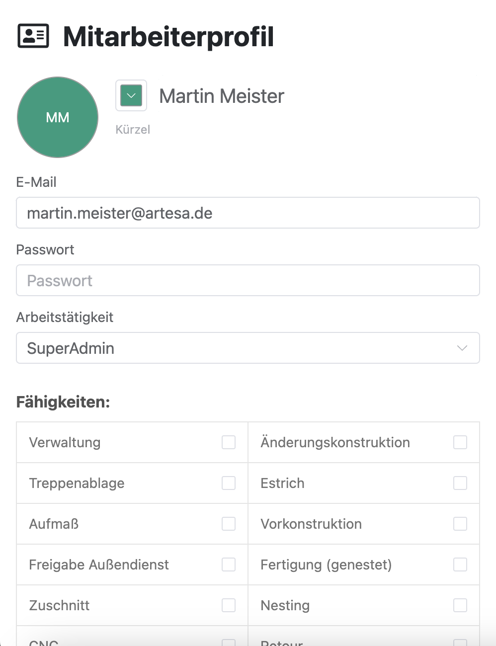 Fähigkeite im Mitarbeiterprofil