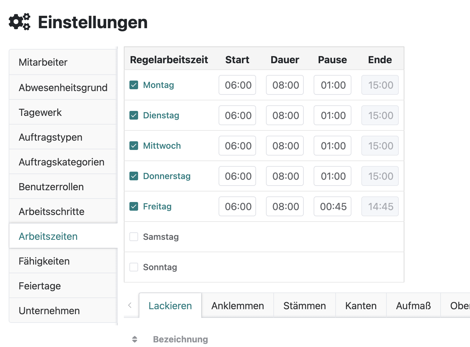 Regelarbeitszeiten