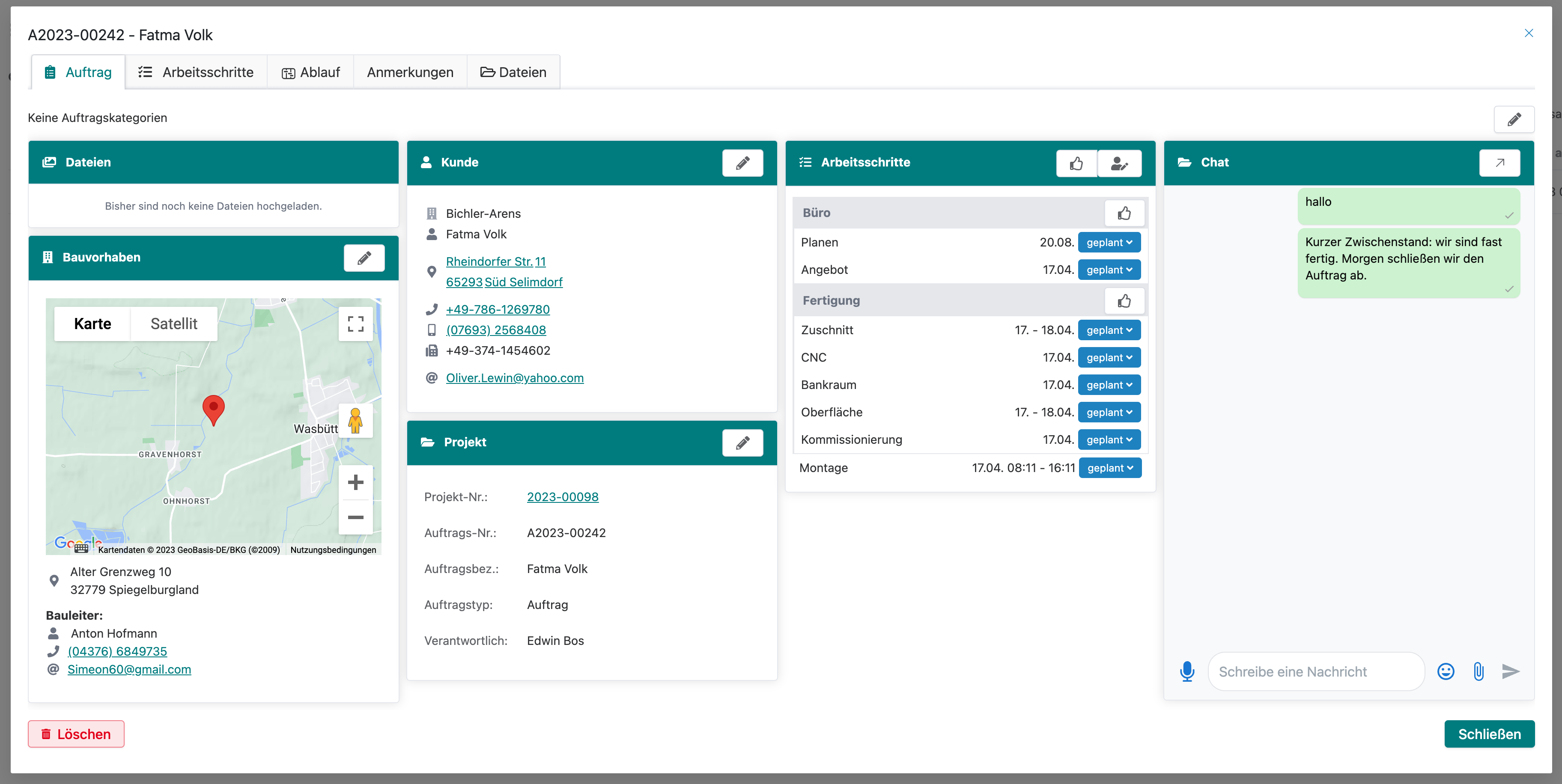 Auftragsakte mit Chat