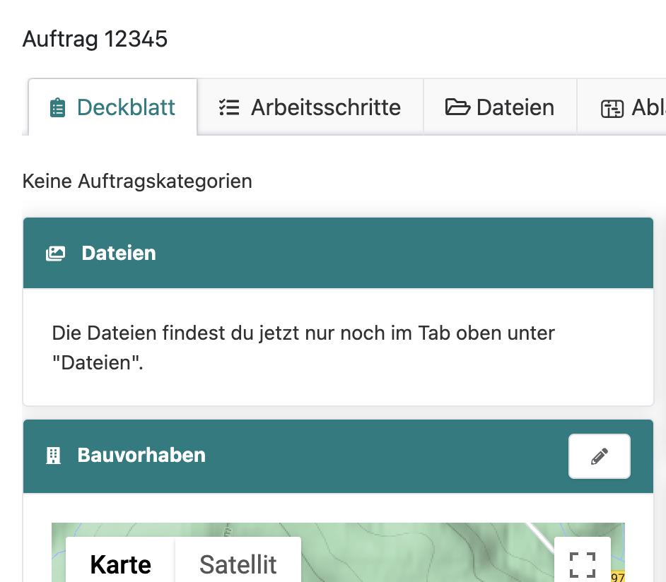 Dateien im Deckblatt der Auftragsakte