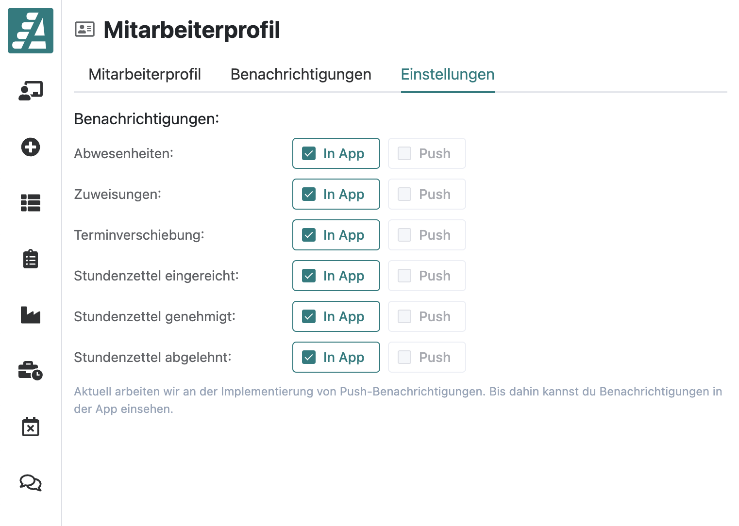 Benachrichtigungen im Mitarbeiterprofil