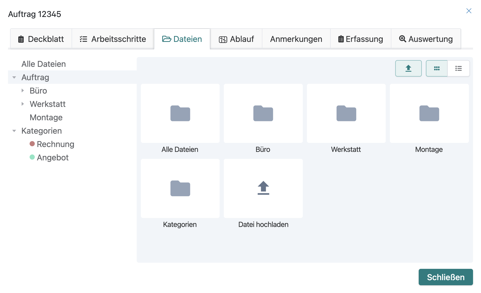 Dateimanager in der Auftragsakte